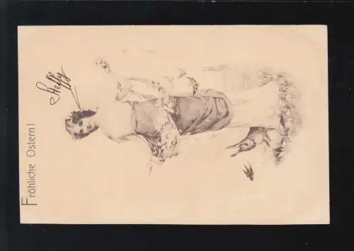 Ostern Fröhliche Frau Blumenkranz Girlanden Hase, Wels-Bahn / Höchst 27.3.1902