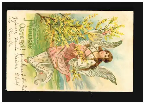 Ostern Fröhliche Engel Frühling gelb blühender Strauch, Sillenstede 13.04.1905