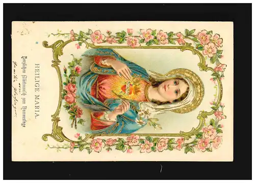 Namenstag Heilige Maria Glückwunsch Blumenranken Gold Prägung, Fuessen 26.5.1904
