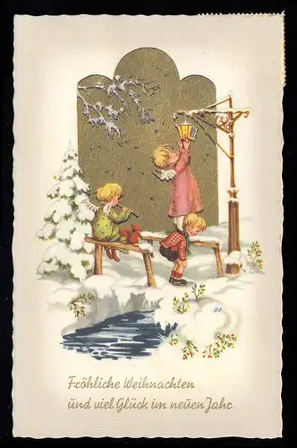 Noël joyeux, anges dans la neige pendent lanterne, Steyregg 18.12.1963