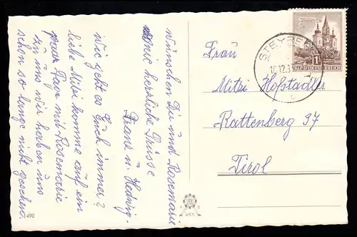 Noël joyeux, anges dans la neige pendent lanterne, Steyregg 18.12.1963