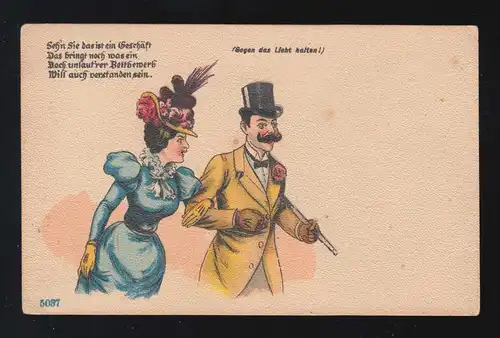 AK Karikatur Sehn Sie das ist ein Geschäft, Gegen das Licht halten, ungebraucht