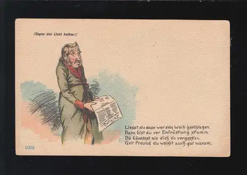 AK Karikatur Liesst du dass wer sein Weib geschlagen Mann Zeitung, ungebraucht