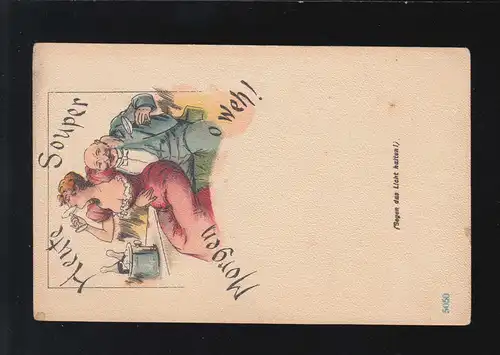AK Karikatur Heute Souper morgen o weh! Gegen das Licht halten, ungebraucht