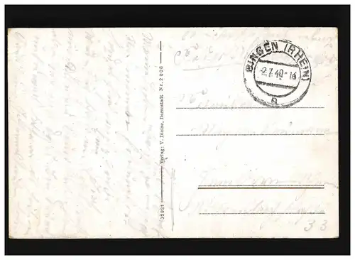 AK Bingen, Bingerbrück am Rhein, Burg Klopp, Feldpost, Beingen (Rhin) 2.7.1940