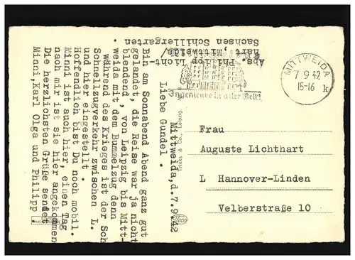 AK Mittweida Schwanenteich Sachsen, Mitweide 07.09.1942