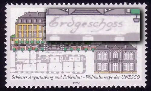 1913 Brühl mit PLF grauer Strich unter dem o von Erdgeschoss, Feld 9, **