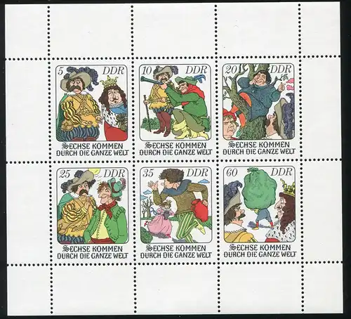 2281-2286 Märchen-Kleinbogen 1977 mit PLF 2285 Fleck an der Krone, **