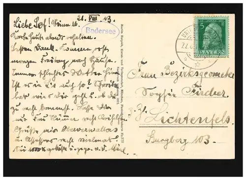AK Badersee avec Zugspitze, Birken, Alpes, Untergrainau 22.8.1913