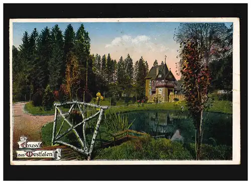 AK Gruss aus Westfalen, Herrenhaus mit Teich, Landschaftsbild, ungebraucht