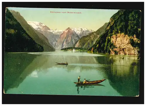 AK Königsee de l'angle de peinture avec des bateaux de pêche, couru 4.5.1909