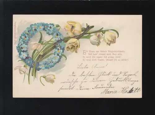 Ein Kranz aus blauen Vergissnichtmein Blumen Kranz, Sittensen /Zeven 6.+7.2.1901