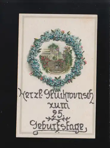 Herzlichen Glückwunsch 25. Geburtstag Blumen Kranz, Spitzcunnersdorf 3.8.1920