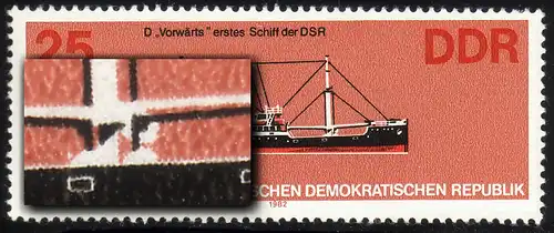 2713 Bateaux de haute mer 25 Pf avec PLF: tache à l'avant du mât, case 24 **