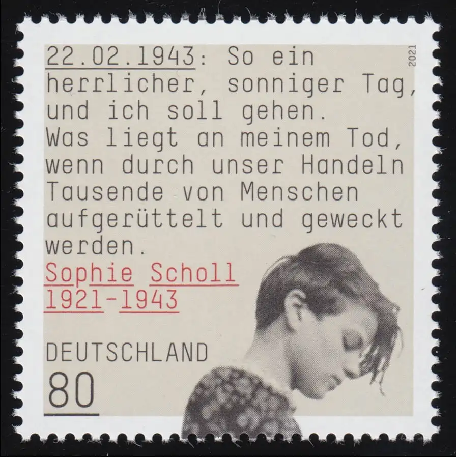 3606 Sophie Scholl - Widerstandsgruppe Weiße Rose, ** postfrisch