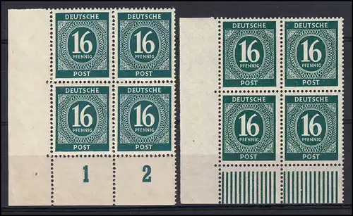 923P + 923W Kontrollrat Ziffer 16 Pf. je ER-Viererblock unten links, Set **
