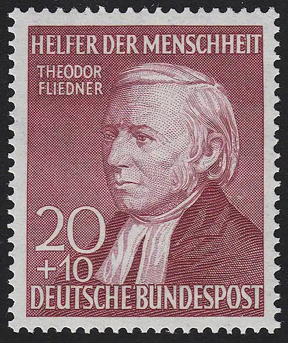 158I Theodor Fliedner 20+10 Pf, Walzendruck (kleines Markenbild, lilarot) **
