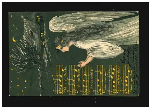Stille Nacht, heilige Nacht, Engel betend Sternenhimmel Nacht Noten, 22.12.1904