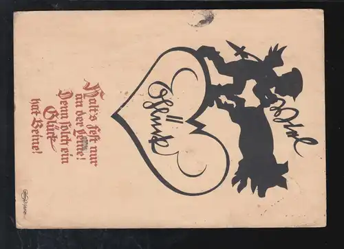 Scherenschnitt Glück Halts fest ... Schwein Feldpost Blankenese 26.8.1940