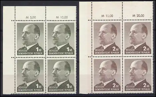 1481-1482 Ulbricht 1 Mark + 2 Mark comme bloc de quatre coins en haut à gauche, phrase **