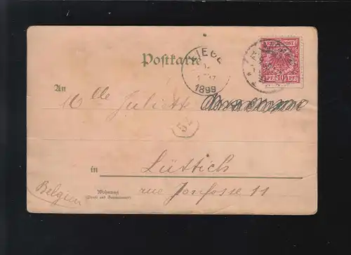 Gruss aus Aachen Pontthor Nachts beleuchtet Mondsichel Aachen /Liege 12.9.1899