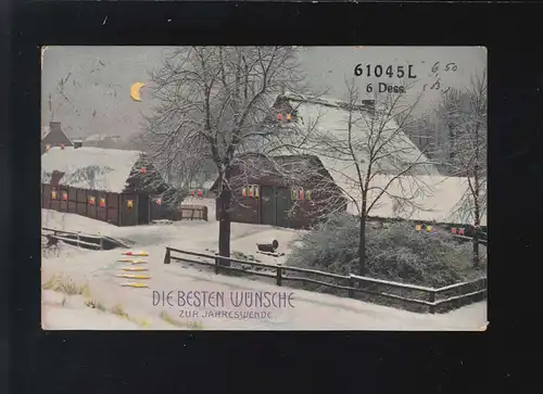 Die besten Wünsche zur Jahreswende Dorf Schnee Nachts Mond, Uerdingen 31.12.1909