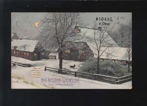 Les meilleurs vœux pour la fin de l'année Village Neige Nuit Lune, Uerdingen 31.12.1909