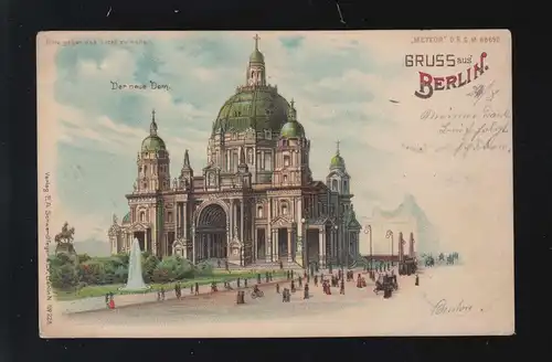 Gruss aus Berlin der neue Dom bei Nacht beleuchtet Laternen, Wien 25.8.1899