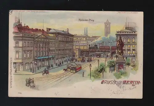 Gruss de Berlin Alexanderplatz nuit tramway chevaux, Berlin 13.11.1899