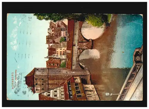 AK Nürnberg Henkersteg Brücke Turm Pegnitz, Fachwerkhäuser , Nürnberg 3.7.1911