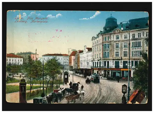 AK Lemberg Marienplatz, K et K, bureau de poste d'étape 24.12.1915