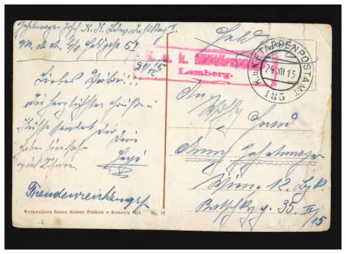 AK Lemberg Marienplatz, K et K, bureau de poste d'étape 24.12.1915