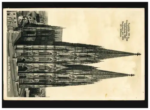 AK Cologne am Rhein, Dom Westgeite Turmhöhe 160 m, Cologne 6.8.1912