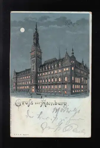 Salutation de Hambourg Hôtel de ville Lune Nuit, Altona / Usingen 12. + 13.10.1899