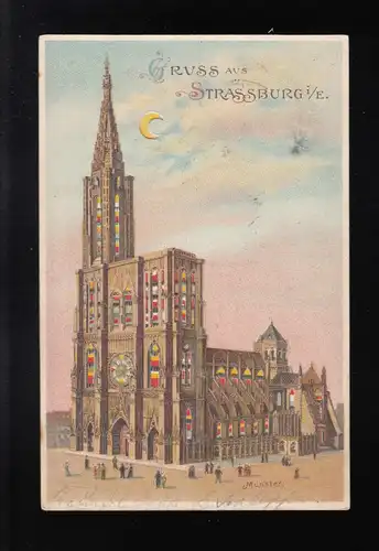 Gruß aus Strassburg Münster Mond Nachts, Strassburg /Kaldenkirchen 22.+23.5.1905