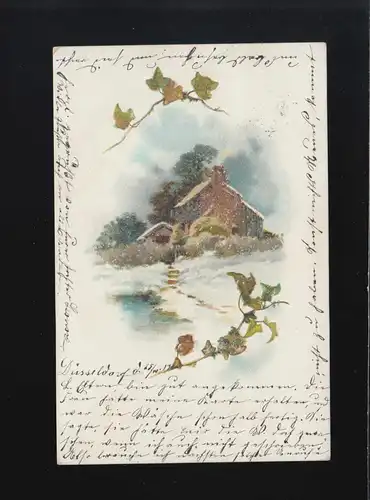 Hütte im Schnee mit herbstlichen Ranken, Düsseldorf / Ruhrort 25.+26.10.1900