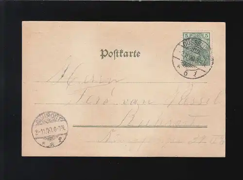 Vue de la ville dans la neige avec pont et rivière, Düsseldorf /Ruhrort 2.11.1900