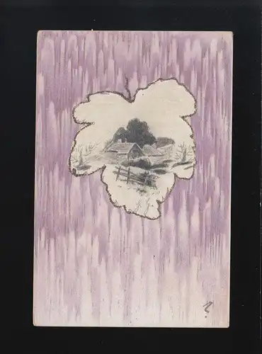 Feuille de gravure Dorfidylle sign. G.G. sur violet fond, Hasslinghausen 1901
