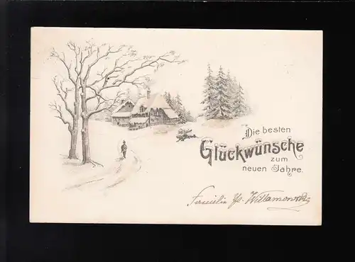 Paysage d'hiver Randonnée Neige Félicitations pour la nouvelle année, Berlin 31.12.1900