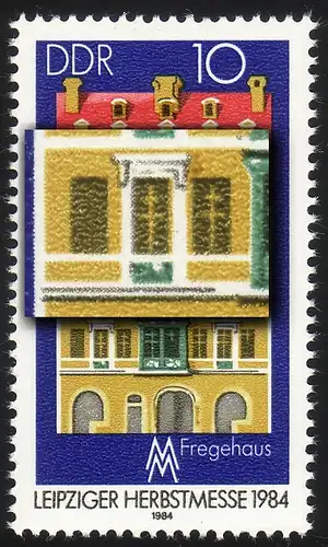 2891 Messe Leipzig 10 Pf: weißer Fleck im Grün unter linkem Fenster, Feld 49, **