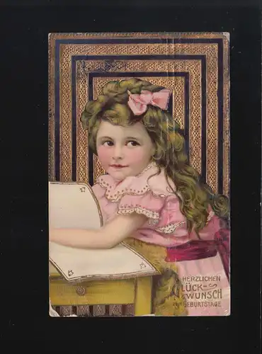 Mädchen rosa Kleid Schleife vor Brief, Glückwunsch Geburtstag Hamburg 19.6.1911