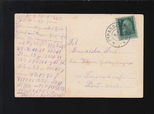 Enfant en habit rouge Félicitations jour de naissance Fleurs cadeau, Teisendorf 9.3.1913