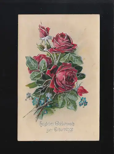Branches de roses N'oubliez pas, Félicitations, Anniversaire, Emmendingen 8.10.1921