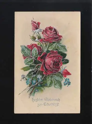 Branches de roses N'oubliez pas, Félicitations, Anniversaire, Emmendingen 8.10.1921