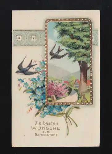 Die besten Wünsche zum Namenstag Schwalben Blüten Dorfidylle München 15.10.1915