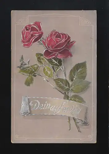 Rote Rosen Banner  Dein auf Ewig Ornamente Art deco Feldpost, Gresten 15.7.1914