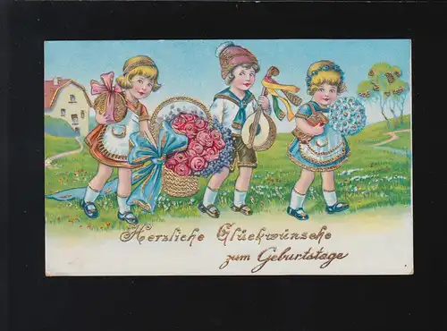Enfants Cadeaux Panier de fleurs, Félicitations pour le Anniversaire, Grand Panorame 23.7.1934