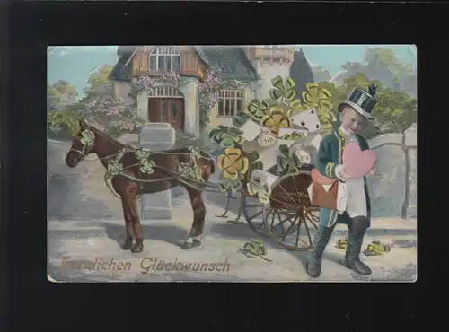 Pferdefuhrwerk Glücksklee Geschenke Herzlichen Glückwunsch, Forchheim 25.12.1910