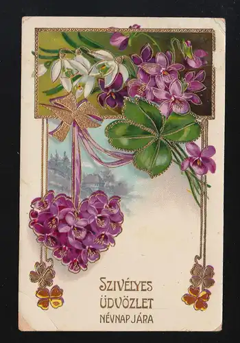 Szivèlyes Üdvözlet Névnap Jára Salut d'anniversaire Coeur de violette couru 12 mai 6