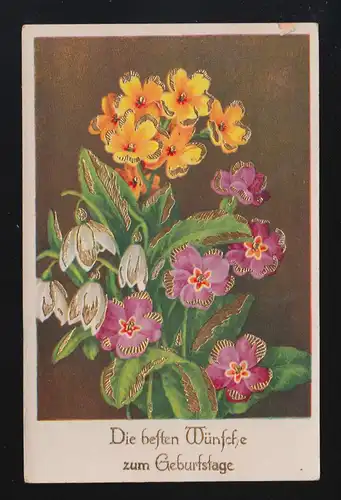 Besten Wünsche zum Geburtstage Bunter Strauß Blumen und Gold, Jüterbog 13.9.1939